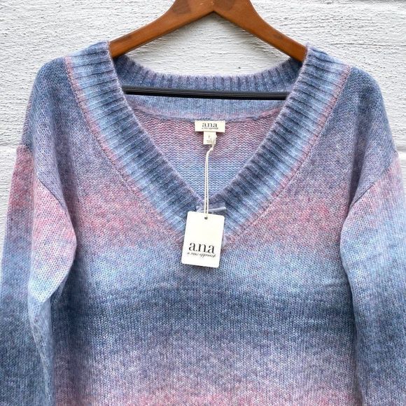 Sweater Blue Pink Cotton Candy Ombre Striped Knit - Picture 2 of 9